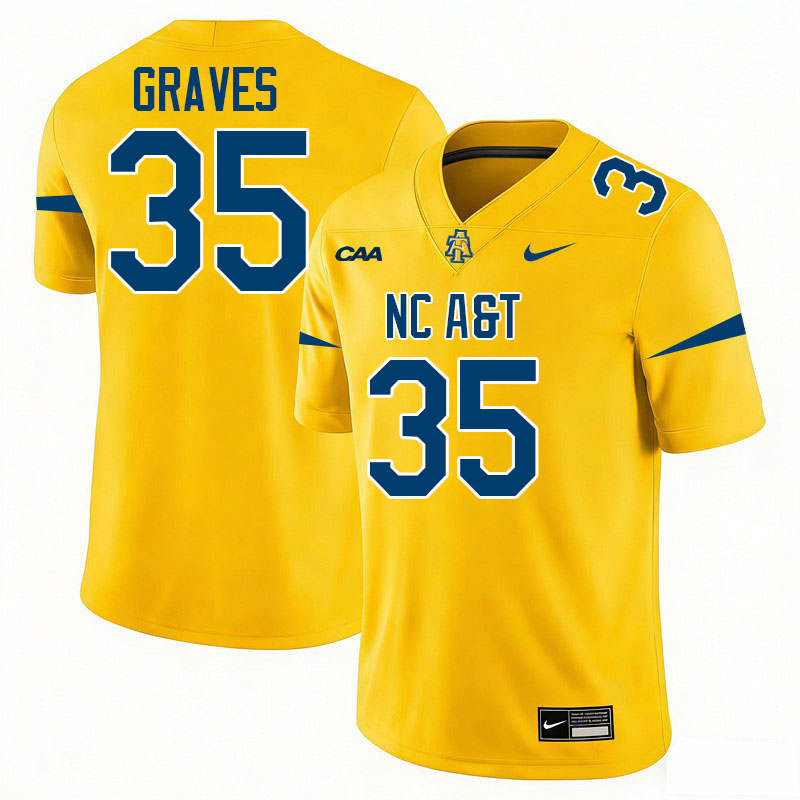 North Carolina A&T Aggies #35 Wesley Graves College Football Jerseys,Uniforms-Gold